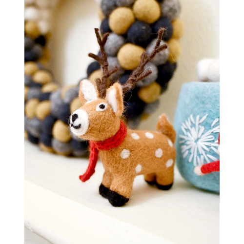 Tara Treasures - Felt Reindeer with Red Scarf