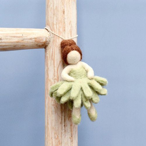 Tara Treasures - Felt Waldorf Pocket Doll - Sage Green Dress