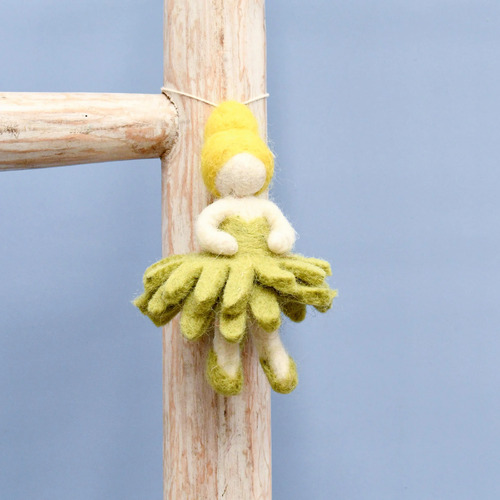 Tara Treasures - Felt Waldorf Pocket Doll - Olive Green Dress