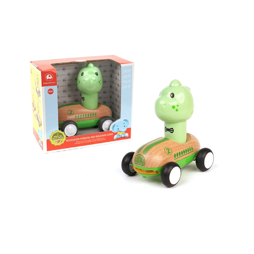 Wooden Press Go Racer Dinosaur with Sounds and Lights