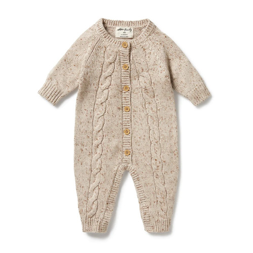 Wilson + Frenchy - Almond Fleck Knitted Cable Growsuit [Size: 12 - 18 Months]