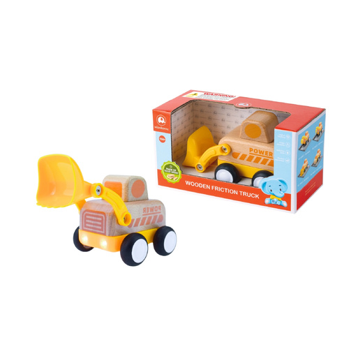 Wooden Friction Truck Digger with Lights and Sounds
