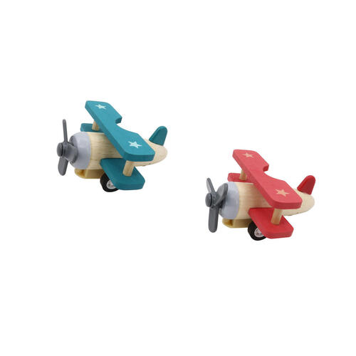 Wooden Pull Back Biplane [Red]